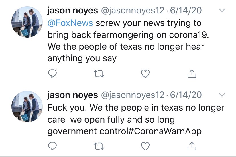 Jason Noyes thinks  #COVID__19 is fake, has promoted conspiracy theories about it, and is anti-mask because it is “government control.”He is taking this seriously and would be an unsafe person to allow in your home to repair that washing machine.