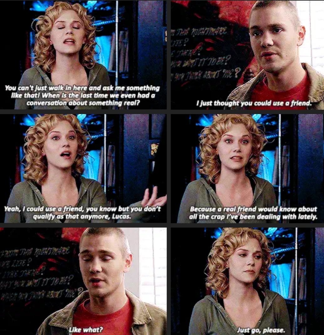 2x10: Even though they haven't talked, Lucas still cares a lot about Peyton. He always has.