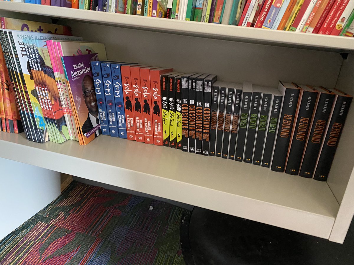 Can’t wait to share this whole shelf dedicated to @MrsFayELA’s favorite author @kwamealexander with the <a href="/GreenevilleCity/">GCS</a> kids!! #SoManyOptions #SummerReading