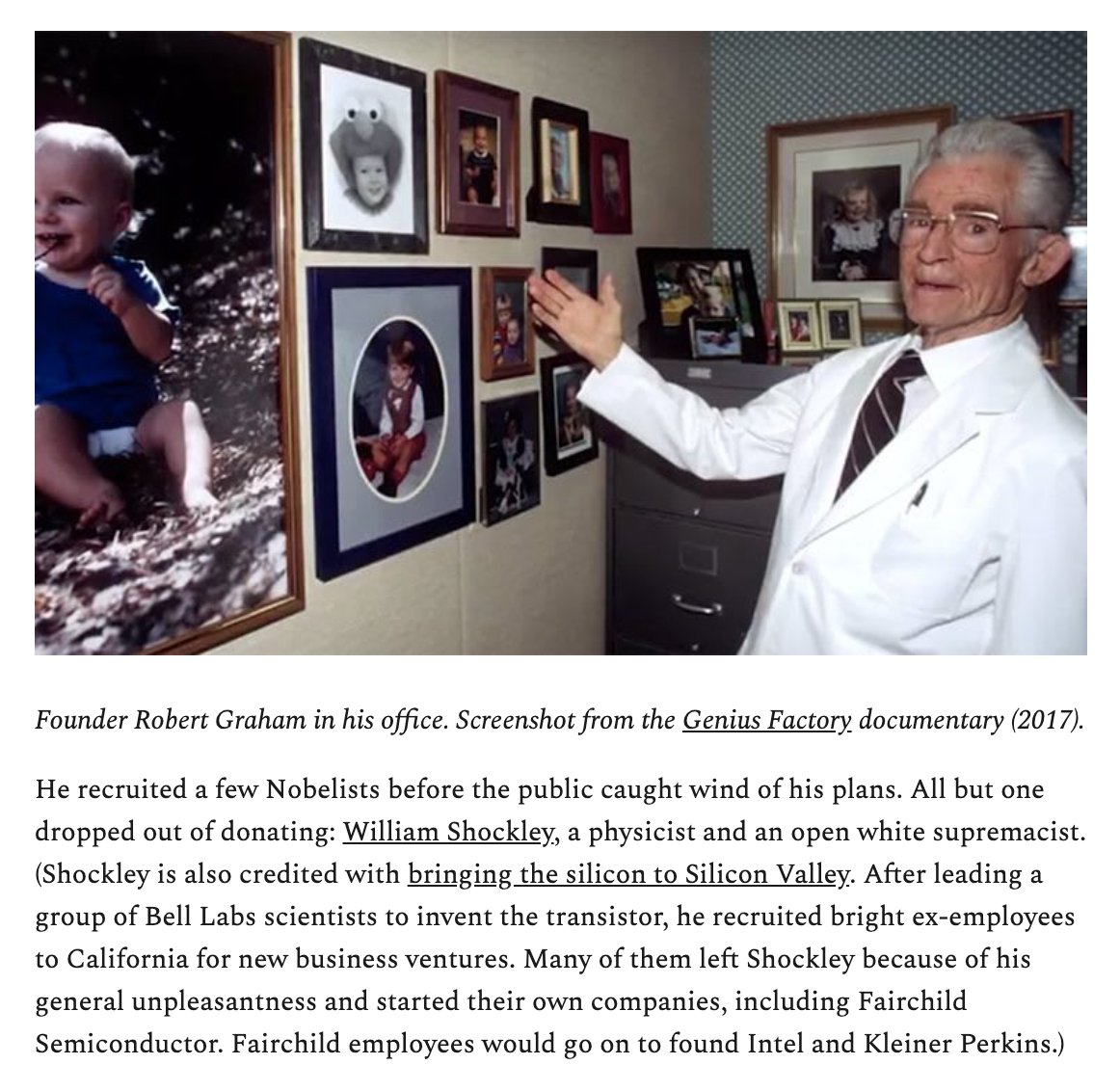 Nikita S Pa Twitter Optometrist Robert Graham Wanted To Fill The World With The Genetic Offspring Of Nobel Prize Winners In The 70s 80s Only One Actually Contributed William Shockley A Physicist And