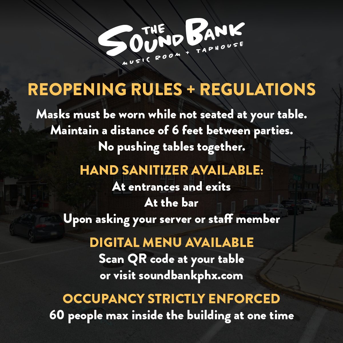WE'RE BACK THIS FRIDAY, JUNE 26th AT 5PM! Please note that we will be closed temporarily Thursday, June 25th to make sure our reopen is safe, fun and delicious! We can't wait to see you, #phoenixville 👏👏👏

#soundbankphx #reopening
