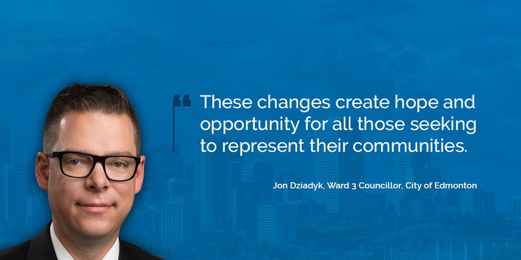 And Councillor  @JonDziadyk from  #yegcc - the only candidate to defeat an incumbent in  #yeg over the past 10 years (three election cycles). 5/6  #ableg