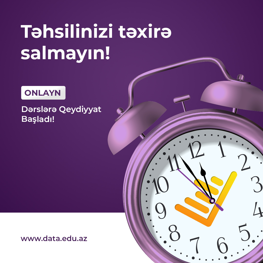 Data sahələri üzrə təlimlərin yeni qrupları üçün qeydiyyat başladı! 
Dərslərə qoşulun və data sahələrində peşəkar karyeranıza başlayın!
data.edu.az/az/telimler
#PeşəkarDataTəhsili #DataÖyrən #DataSoCool