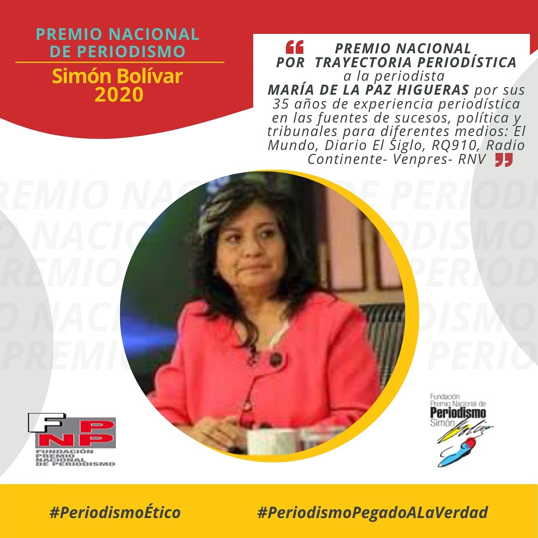 FpnpRedes's tweet photo. PREMIO NACIONAL POR TRAYECTORIA PERIODÍSTICA
.
.
.
María de la Paz Higueras
.
.
.
@mariadelapazhiguera #elips #fpnp #estudios #premionacionaldeperiodismo2020 #periodismo2020 #fpnp #periodismoetico  #periodismopegadoalaverdad https://t.co/rokRrdV26y