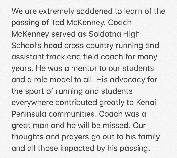 sohiathletics's tweet photo. Message for Coach McKenney. He will forever be in our hearts. 

(Photo courtesy of the Peninsula Clarion.) https://t.co/C0Xng1GWrj
