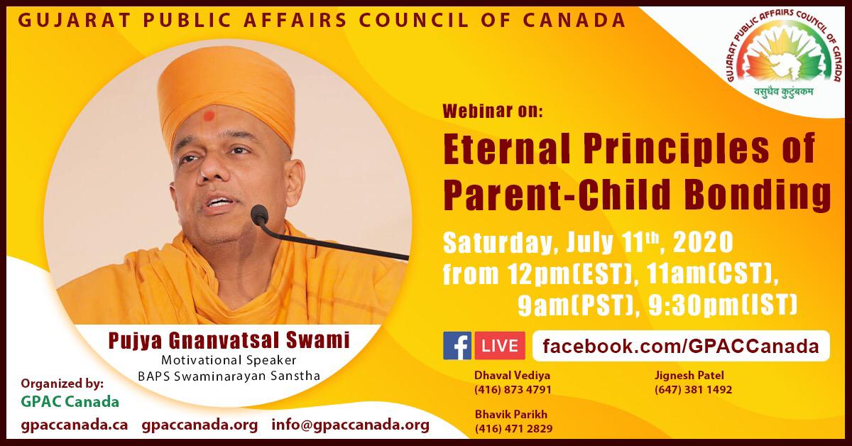 GPACCanada's tweet photo. Honored and Blessed to announce the Live Webinar and interactive discussion with one of the highly acclaimed and renowned Motivational Speaker and also a Spiritual Guru, Pujya Gnanvatsal Swamiji. 

Please join from anywhere 11 July noon on Facebook live  https://t.co/6mCz8jOVK9 https://t.co/z37d6sm30T