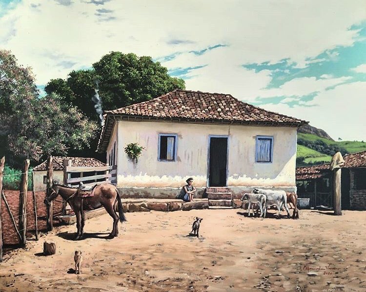 FotosDeFatos's tweet photo. A Vida na Roça, óleo sobre a tela, pintura fantástica do artista brasileiro Alfredo Vieira em 2020. FANTÁSTICO! https://t.co/0tftRgCNa6
