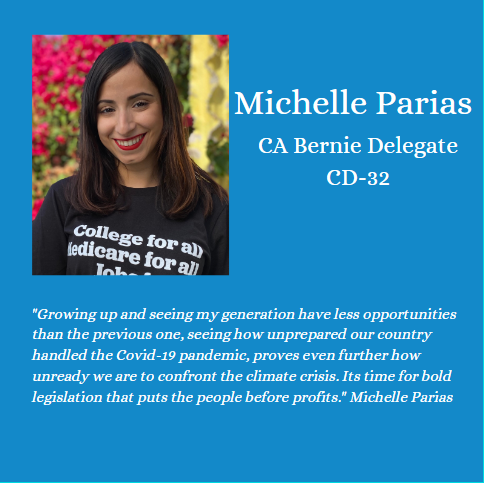 CaDelegates's tweet photo. Please meet Michelle Parias, Bernie delegate CD-32. She is a #SocialJustice worrier fighting for #equity &amp; #equality at the #DNC. #Cadelegates #Berniedelegates #DNC2020 #Medicare4All #GreenNewDeal 
@CaDelegates https://t.co/nlKSfWEnrP