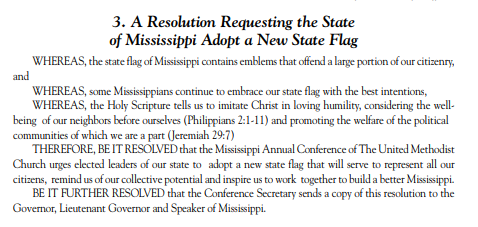 Mississippi_UMC's tweet photo. Miss. Conference Resubmits 2016 Resolution to Adopt New State Flag: Originally delivered to the 2016 state legislature with no response, conf. leadership re-sent the resolution to new leadership in hopes of changing to a state flag that represents all Mississippians. https://t.co/TC67nG14mU