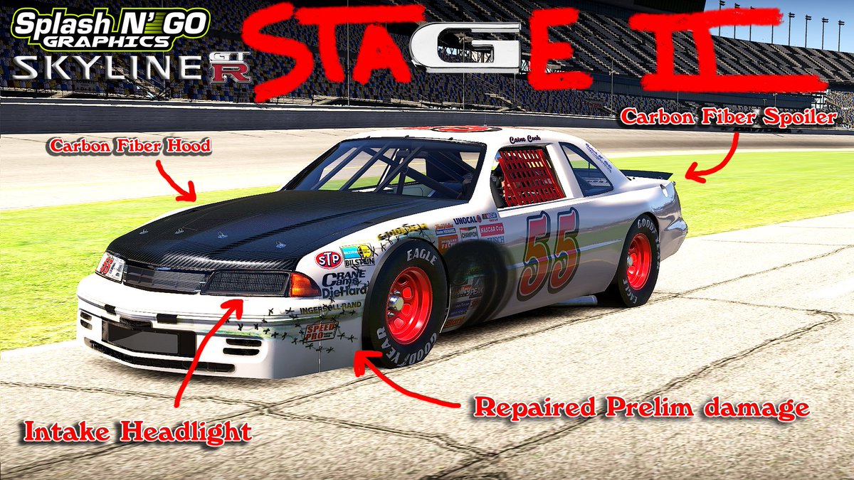 caine_cook's tweet image. Pray to the wind gods the #Splashngographics Skyline GTR R32 painted by @Cosmin_Ioanesiu  is going for pole in the #Firecracker400 tonight featuring many Stage II upgrades. If we have to go to day 2 Q we're bringing the carbon fiber trunk out.