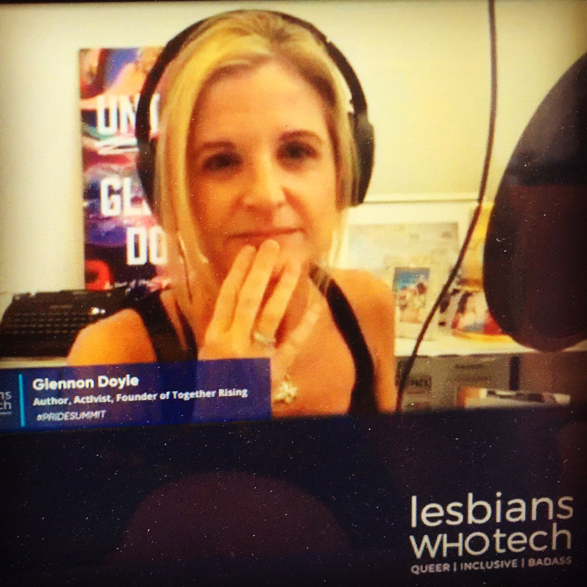 Well- I don’t know how your work day ended, but mine ended with a webinar with my spirit animal, Glennon Doyle!!!! Happy Pride!! #pridesummit #lesbianswhotech