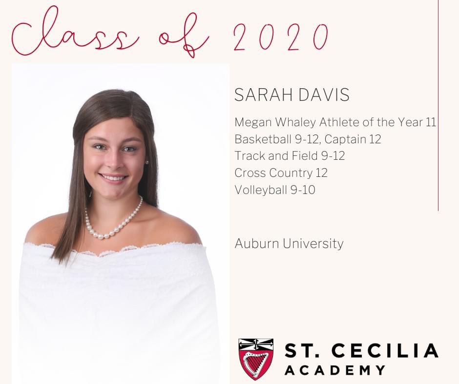 StCeciliaAca's tweet photo. St. Cecilia Academy Class of 2020
Sarah Davis plans to attend Auburn University in the fall where she will major in Building Science and minor in Environmental Design.
We look forward to celebrating each of our graduates very soon!
https://t.co/AcP1uyB0rB #scaclassof2020 https://t.co/6ZjQ0BVm7f