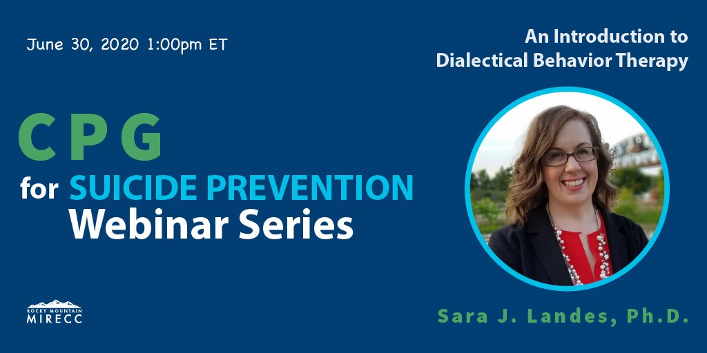 Join us for the first session of the Clinical Practice Guidelines for #SuicidePrevention webinar series

Learn about DBT &amp; how to make better referrals w/ <a href="/SJLandes/">Sara J. Landes, PhD</a> 

Tune in live here Tuesday 🅹🆄🅽🅴 30 @ 1p ET:
va-eerc-ees.adobeconnect.com/suicidesafety/
