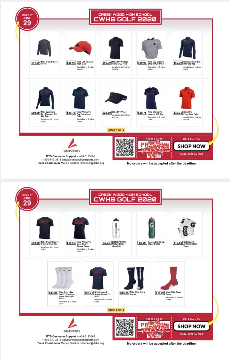 Support the CW Golf team by ordering some gear from our shop! #wearecreekwood

Steps:
1. bsnteamsports.com
2. Access Code: CWHSGOLF20
3. Check out with Debit/Credit Card like normal website.

Thank you for your support!!