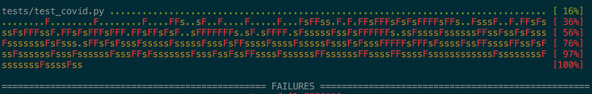 Mbussonn's tweet image. Is testing failing too often ? Introducing @pytestdotorg (no affiliation) plugin Pytest-Covid : pypi.org/project/pytest… the more it fails, the more it skips tests. Failure are contagious. "Fake news" make things pass. Pip install pytest_covid now ! May not work for H1B applicants