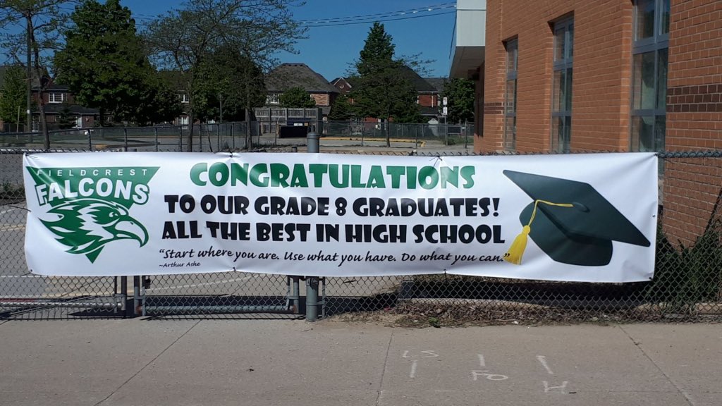 kindie145's tweet photo. Congratulations to our @FldcrestFalcons Grade 8 Grads!! Wishing you all the best in high school. Your kindergarten friends in room 145 @MissKellyFES @MrJHeidman https://t.co/eCDBSwOgWS