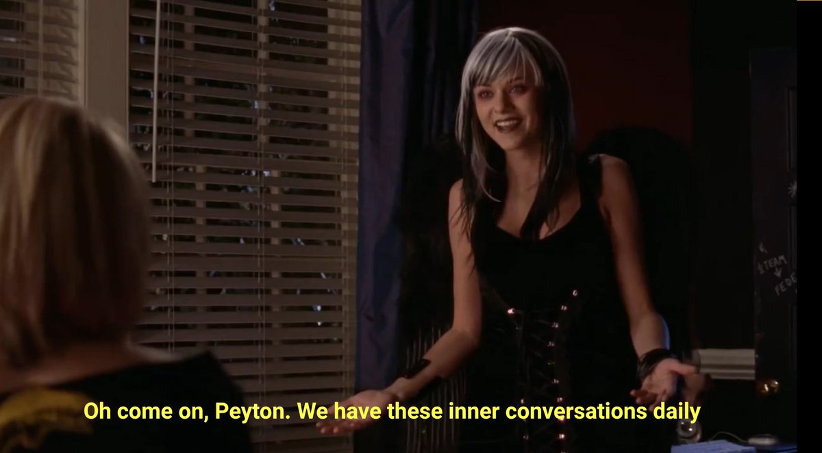 3x09 - Peyton's subconscious always felt that she should be with Lucas. She always had feeling for him, but had to suppress them at the end of S1 for Brooke.
