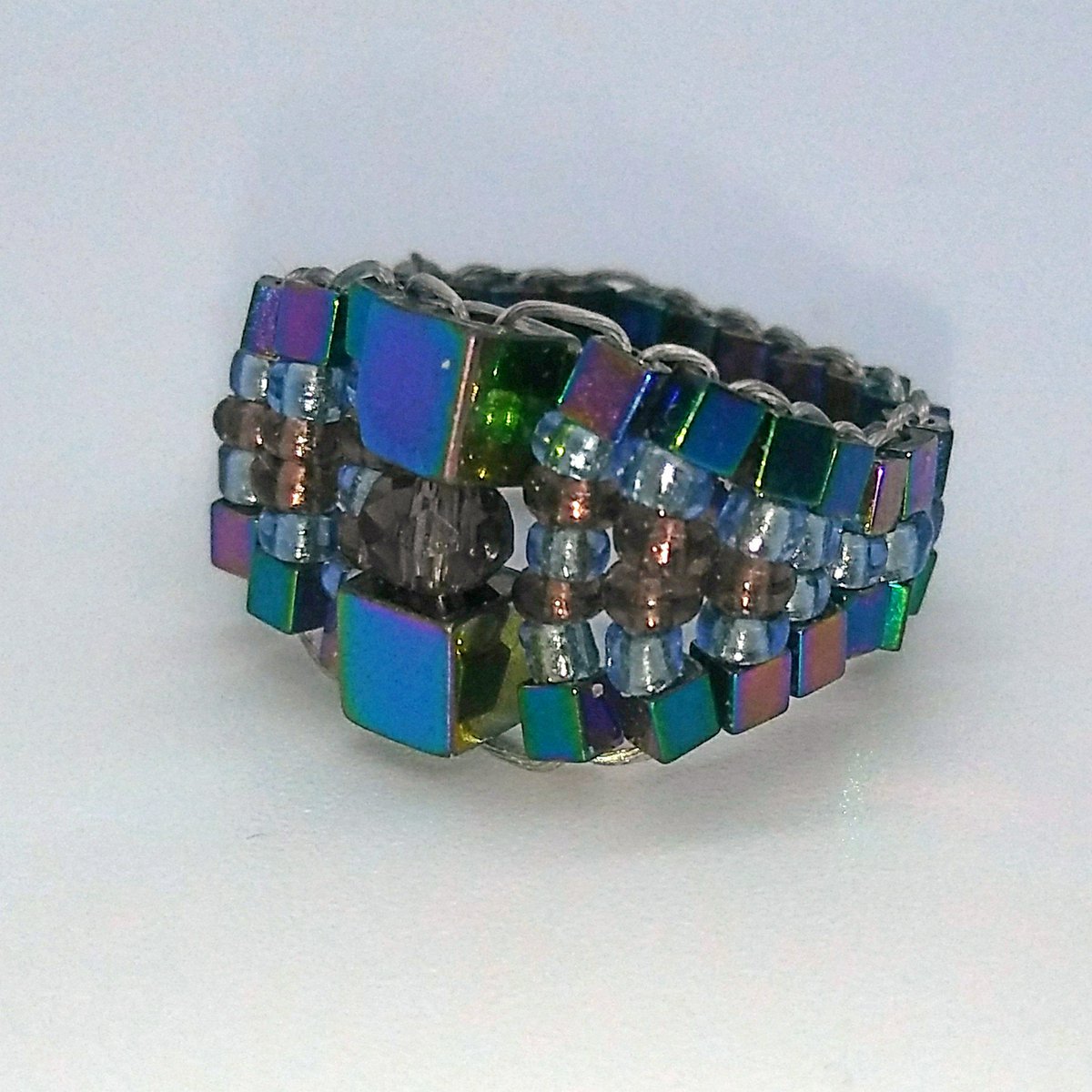 Excited to share the latest addition to my #etsy shop: Colorful Metallic Square Beaded Ring for her Size 6 etsy.me/3hZsBCQ #rainbow #women #metalicbeads #purple #blue #squarebeads #forher #designsbyalondra