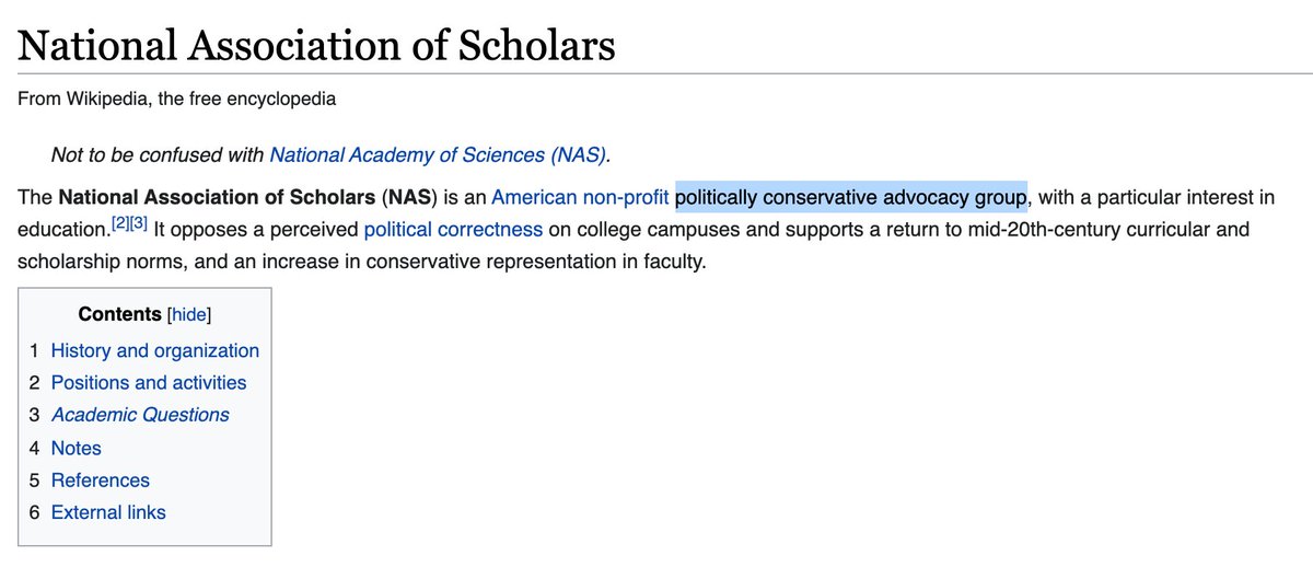 14/20 - The NAS is a pro-Trump, conservative astroturf group (or, in this case, astroterf) whose principle objective is to manufacture credibility for (far) right-wing talking points, using the pretence of "legitimate" scholarly debate.