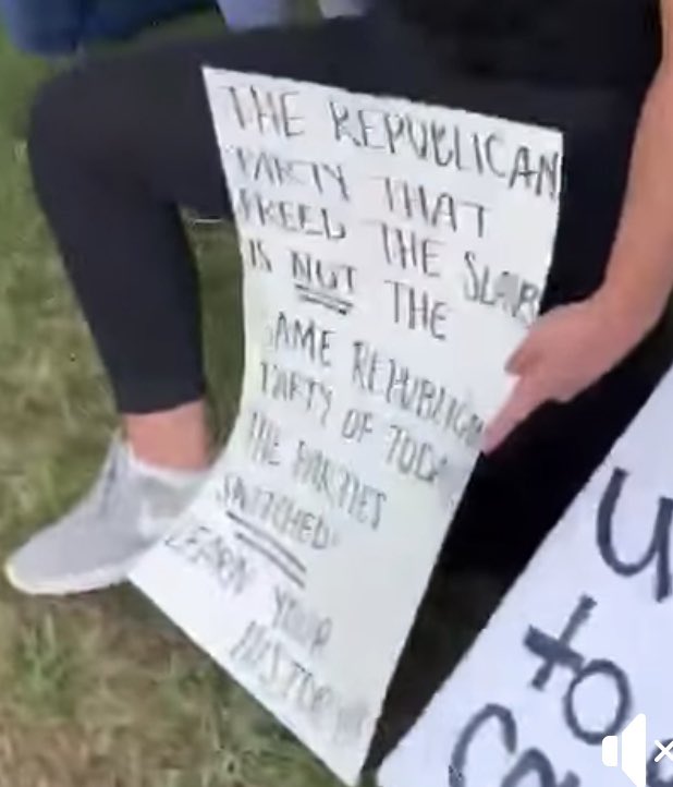 SpeakinFromTN's tweet photo. LOL. A sign seen at the #ClevelandTN protest. Of all the old KKK Dixiecrats only two broke away from the Party and became Republican. The rest of the racist Dixiecrats stayed in office for decades including Robert Byrd who died in 2010. #LearnYOURHistory #ClevelandTNProtest https://t.co/Be0ecizsN6
