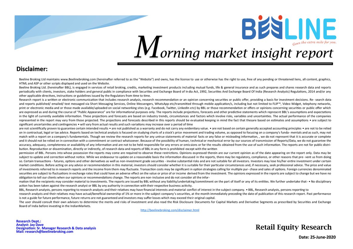 beeline_broking's tweet photo. Morning market insight report (25-June-2020)
#Nifty #Bankniftytechnicalview #optionsmaxPain #Bulkdeals #Economicdata #MarketResearchReport #pickoftheday https://t.co/qTGikhD1KN