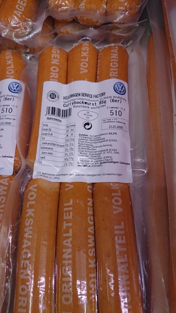 taylor8120's tweet photo. @patsajak VW makes and sells sausages from its factury in Wolfsburg, Germany.  It's VW part number 199 398 500 A.   Sold in local grocery stores https://t.co/nJPGMSm3NL