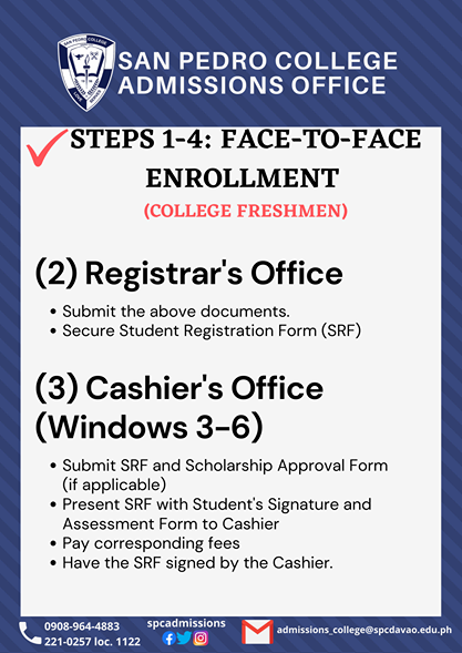 SPCadmissions's tweet photo. Please be guided. 

STEPS 1-4: FACE-TO-FACE ENROLLMENT 
(COLLEGE FRESHMEN) https://t.co/xTroGNe2zu
