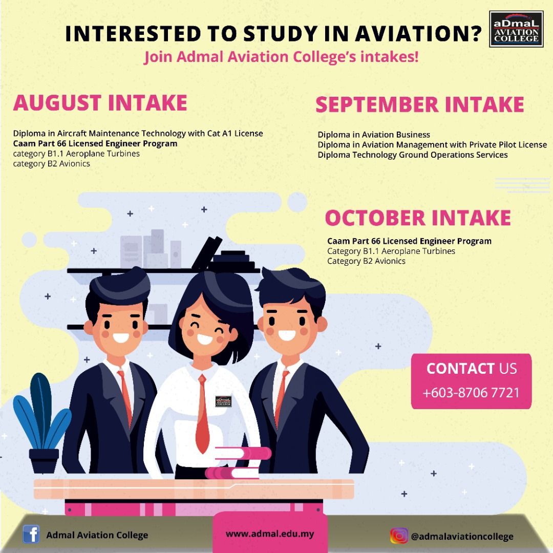 afterschool_my's tweet photo. Interested to study in aviation? ✈ Join our intakes ! ✈ Apply now on our website https://t.co/s5qic9Rnds
#Admalaviationcollege #ADviators #aircrafttechnician #aircraftengineers #aviatorslife #licensedaircraftengineer https://t.co/ej6hL7VVQb