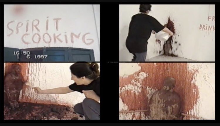 PART 24: Marina Abramovic She is a “performance artist” and as you can see she is friends with quite a few celebs. And her choice of art? Depictions of cannibalism and “spirit cooking”. She is 73 yrs old