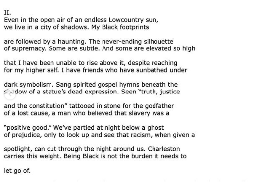 Bajlak's tweet photo. An official poem by poet laureate Marcus Amaker and @_asiahmae for today's removal of the 124-yr old John C Calhoun monument in Charleston.  cc: @abscribe @rpogrebin @nytimes https://t.co/rOjNp6OrTh