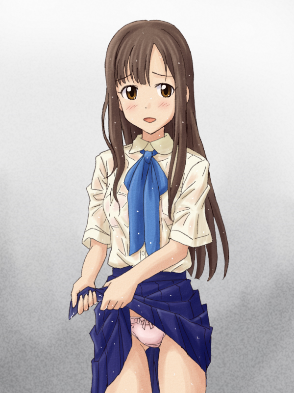 「雨で濡れたスカートを絞る女子って実在するんだろうか?
めっちゃしわになりそうなん」|ゆいれそのイラスト