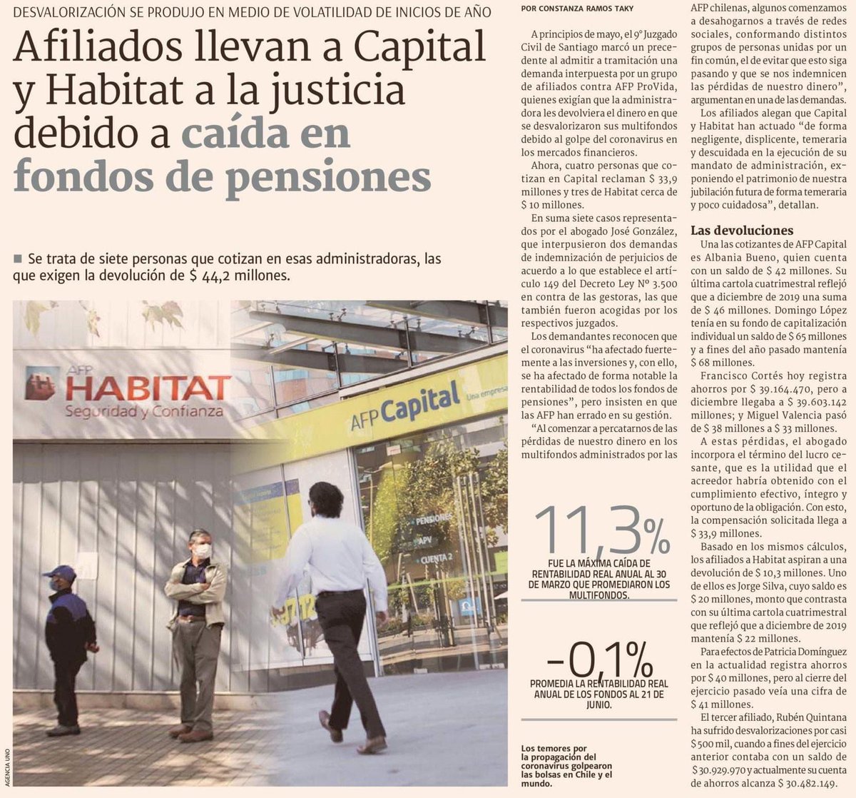 Prende1Mechita_'s tweet photo. #PiñeraNoPodrasConElPueblo
Se judicializan las caídas en los fondos de pensiones: #AFP Capital y Habitat son #demandadas por sus afiliados.
🔴 Afiliados exigen la devolución de $ 44,2 millones en total que perdieron en el período de mayor volatilidad durante inicios de este año https://t.co/tHhxYWaAtX