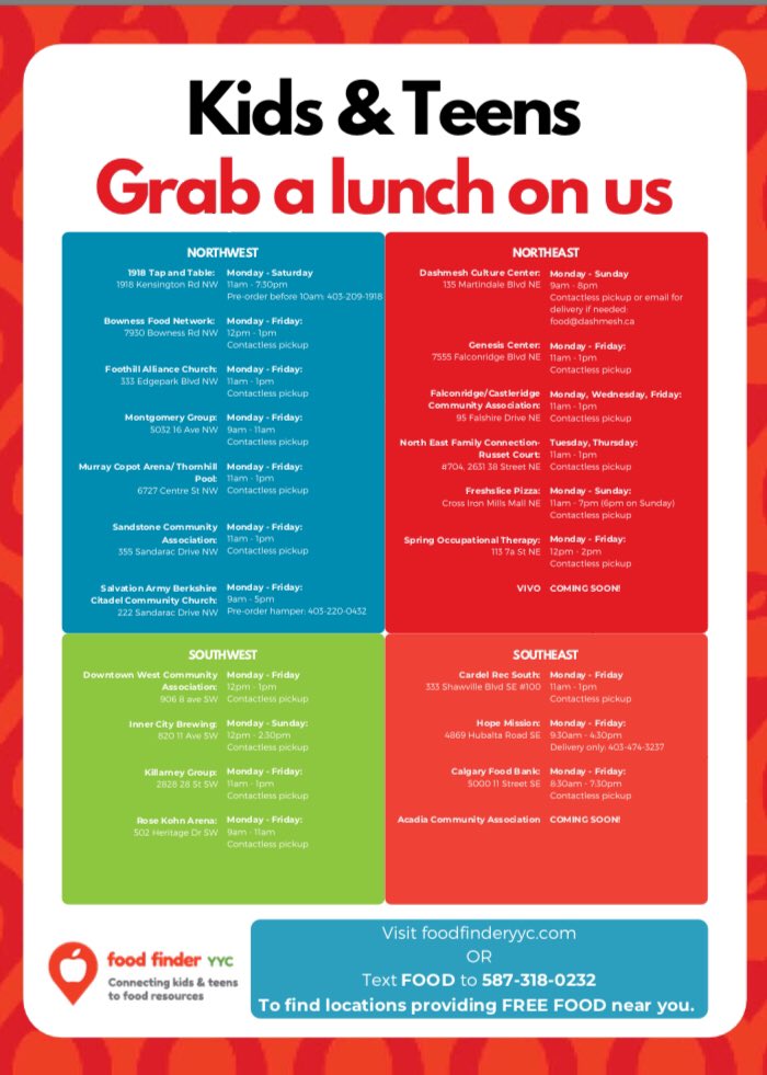 #BelPark Families ~ Lunch for ‘Kids and Teens’ Location Finder Below