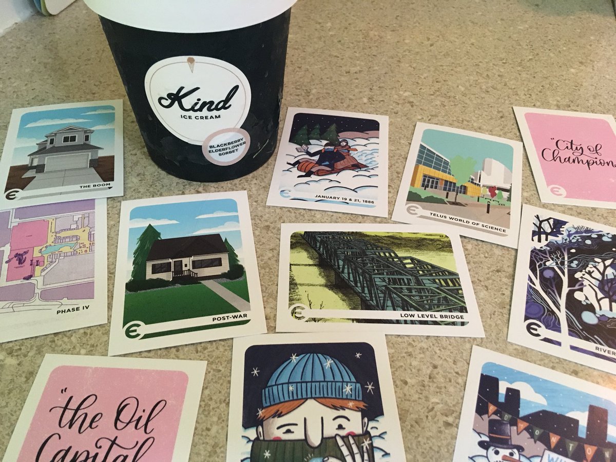 For my birthday, a friend gifted me with the most Edmonton present ever! A pint of @kindicecream and a package of @edmontoniacards! I’m definitely going to get some more cards, and ice cream 😊 #YEGRocks #BuyLocal