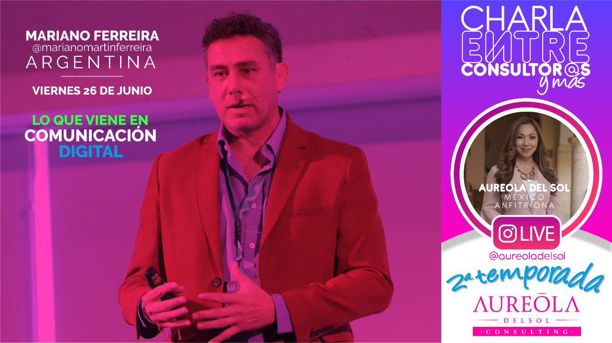 AureoladelSol's tweet photo. ¿Qué retos vienen en la Comunicación Digital? Conéctate este viernes en la charla que tendré con @marianmferreira, ¡nos vamos a divertir!
🗓 26 de junio
⏰ 12:00 h 🇲🇽/14:00 🇦🇷
📍 #InstagramLive (@ aureoladelsol 📲)
#ADSTeConecta 👇🏼 https://t.co/w8HjsUoRml