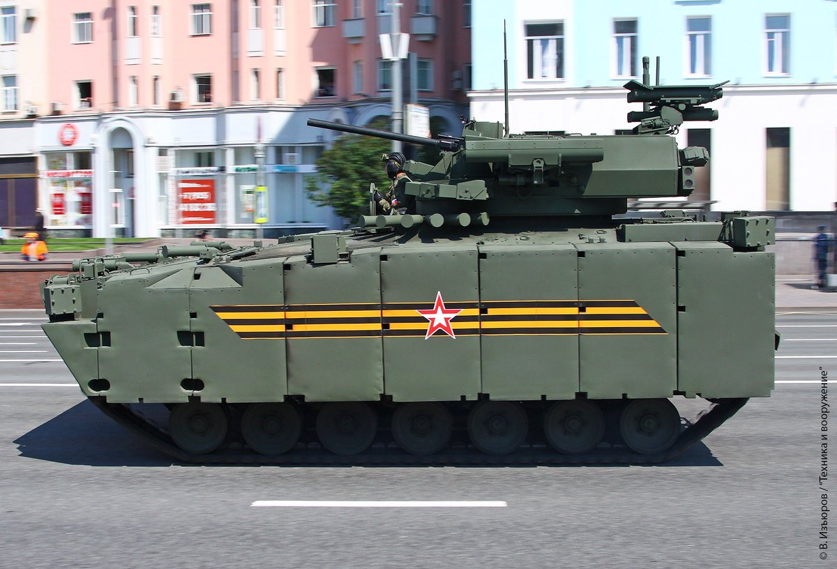 There wasn't great footage during the parade so here is a photo of the B-11 IFV variant of the Kurganets-25 from the rehearsals. Note the 8 small Bulat missiles above 2 of the 4 Kornet-EM ATGMs. 43/Photos: Василий Изъюров  https://vk.com/milinfolive?w=wall-123538639_1498730