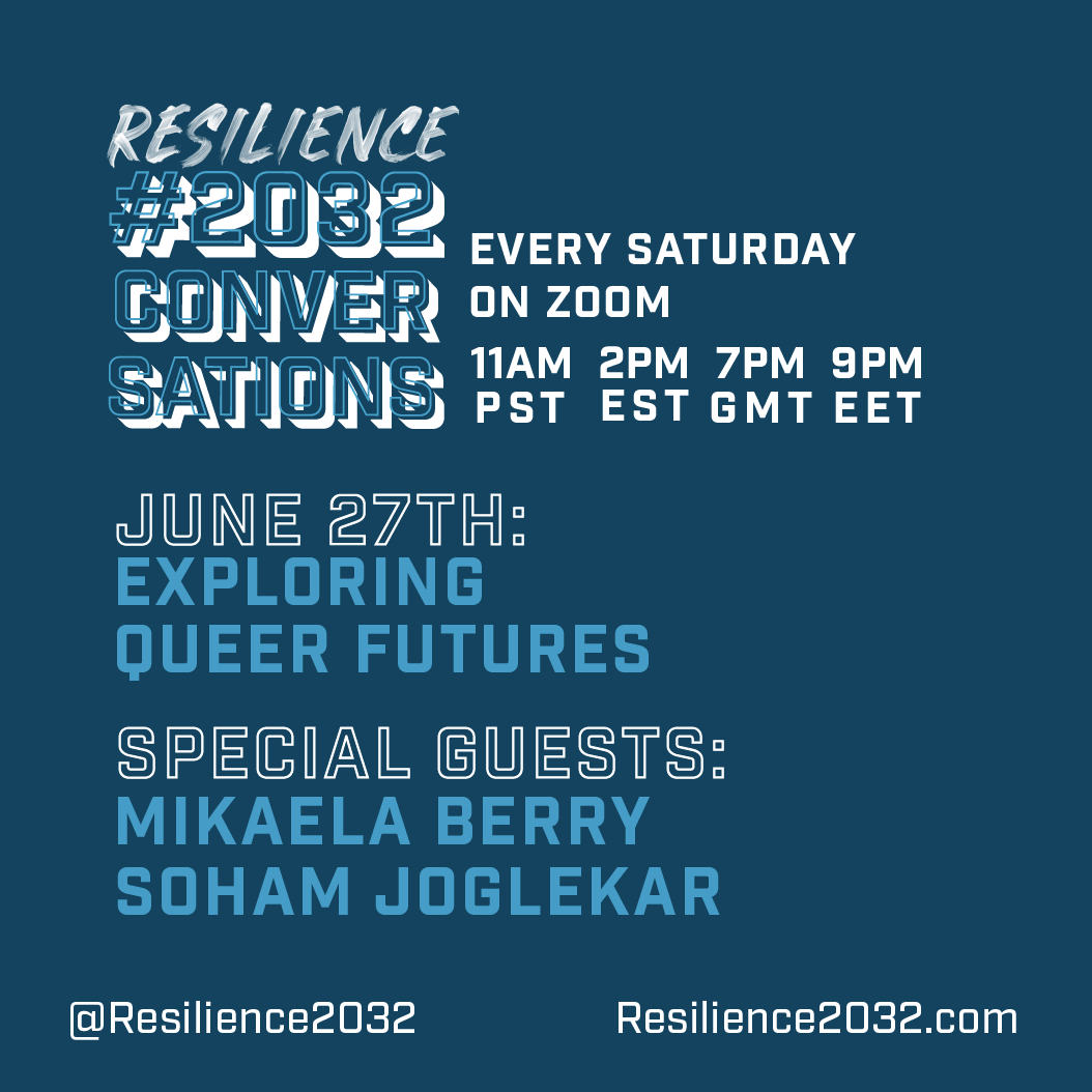 resilience2032's tweet photo. Announcing this week's guests for our #2032Conversations exploring #QueerFutures: Youth worker, theatre artist, Mikaela Berry, &amp; Film/TV Creative Executive, @sohamspeaks.

Sat 11am PT / 2pm ET / 7pm GMT 
https://t.co/keDSnzFQy9 
#pride #PrideMonth #LGBTQ #queer #queerfutures https://t.co/dBFsTompRS