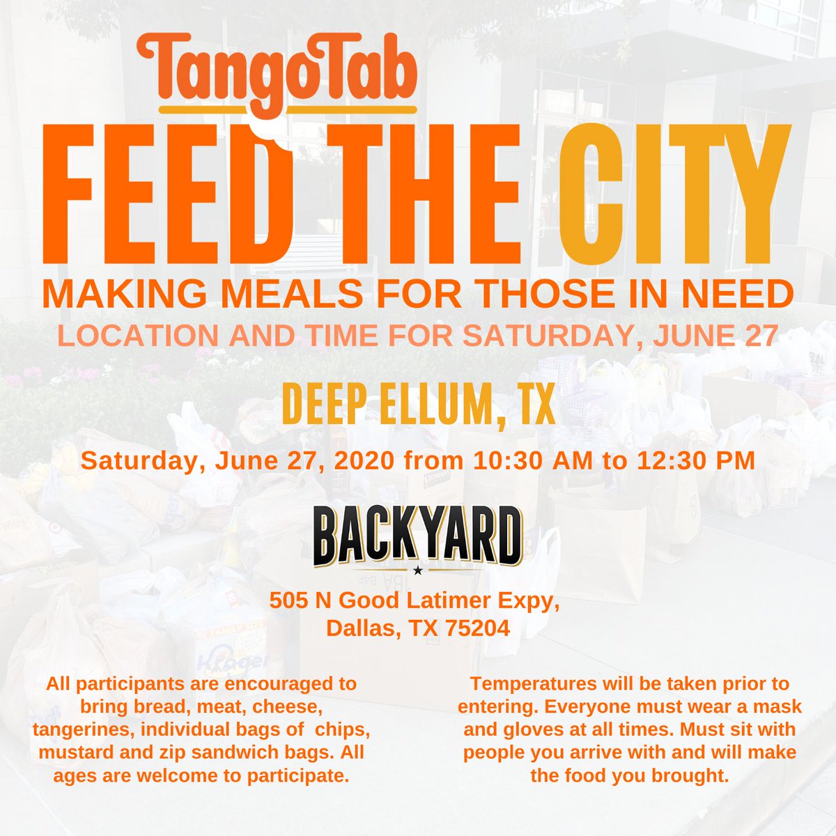 TangoTab's tweet image. We have two events this Saturday! Deep Ellum will be hosting a regular Feed The City event and Allen will be hosting a drop off.