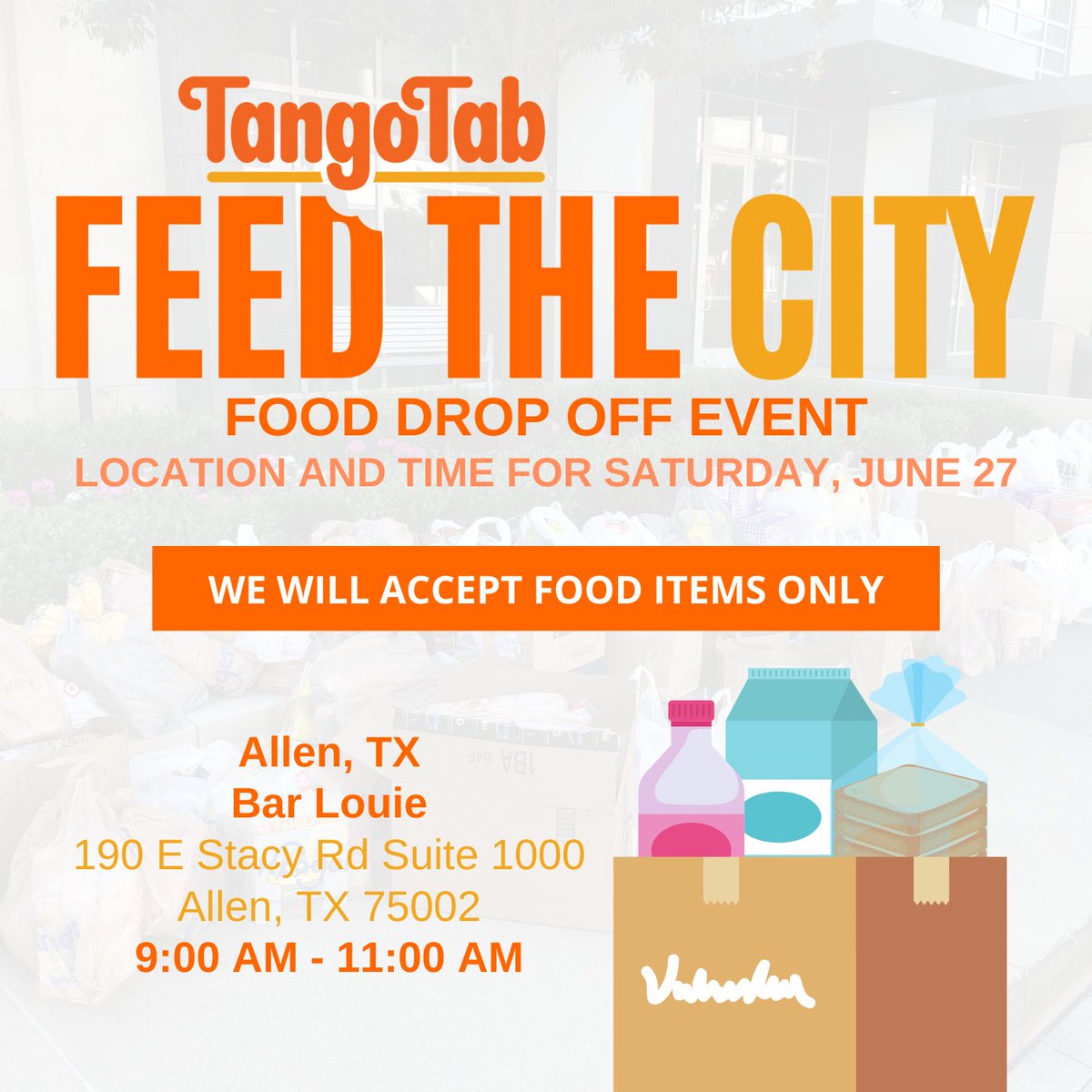 We have two events this Saturday! Deep Ellum will be hosting a regular Feed The City event and Allen will be hosting a drop off.