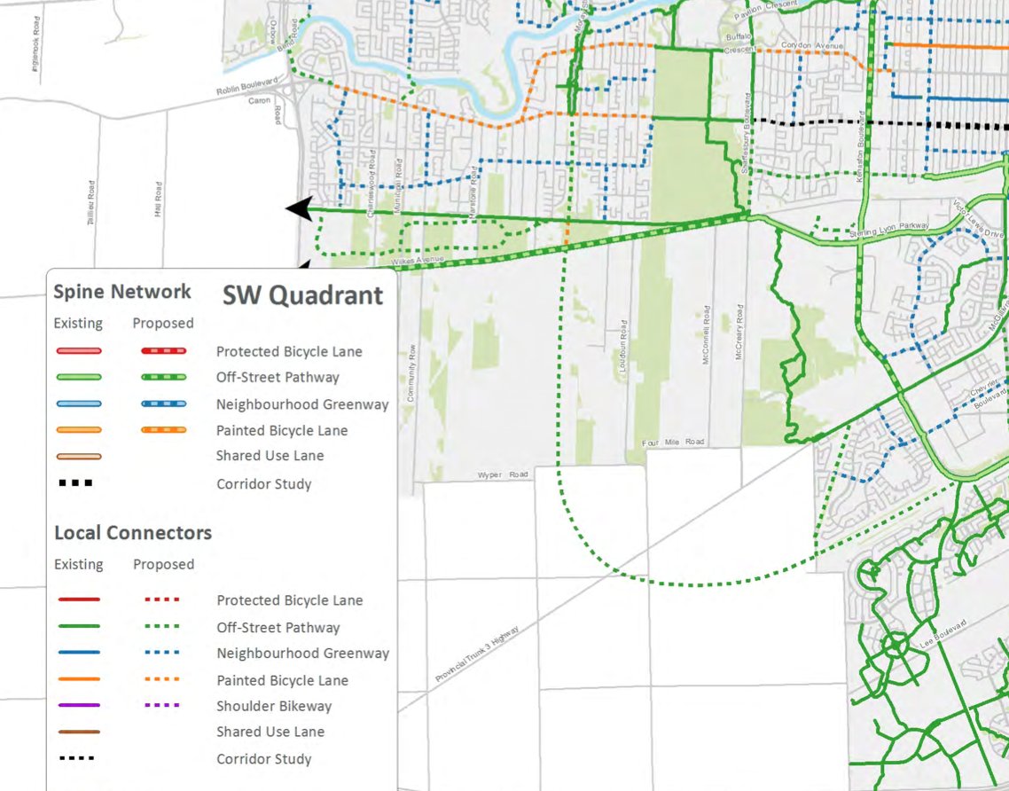 Here's page 171 of the report. You can see that Roblin is an orange dashed line, which according to the legend equates to a "painted bicycle lane." This is actually two steps above a "shared use lane." 2/