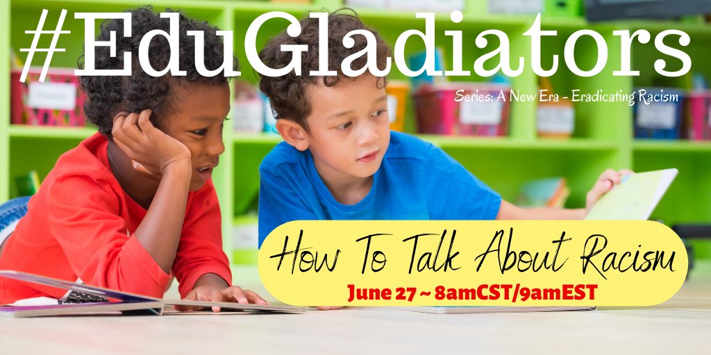 Join us SATURDAY in the arena as we share how to talk about racism in schools. #newera #EduGladiators 

#EducationReimagined #ClearTheAir #ohedchat #TMCTalks #ELAchat #Read2Lead #FLEdChat #NearpodChat #NoVAedcchat #SuptChat #WB4K #EduMentor  #CorwinTalks #SciTLAP #BeTheOne