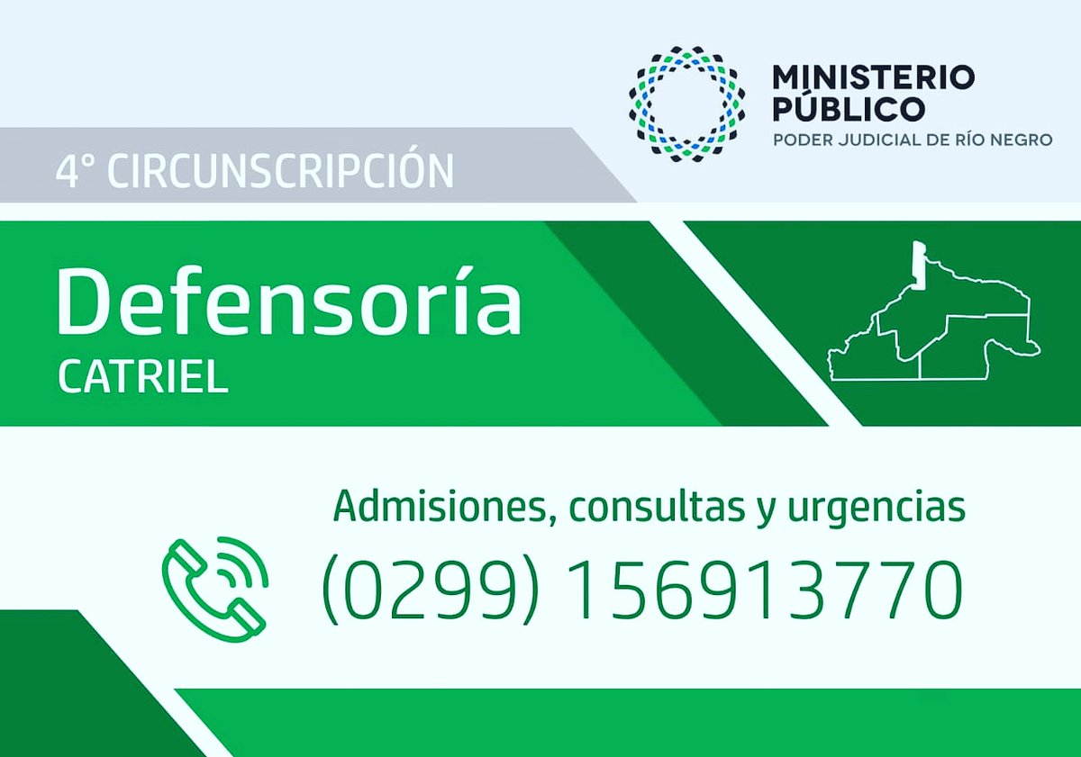 catriel_online's tweet photo. La nueva línea de contacto – que estará en el trascurso del día de hoy – para la defensoría de Catriel es 0299 156913770. Allí también pueden comunicarse los habitantes de los parejes Peñas Blancas y Valle Verde. https://t.co/TZBPNw64rF