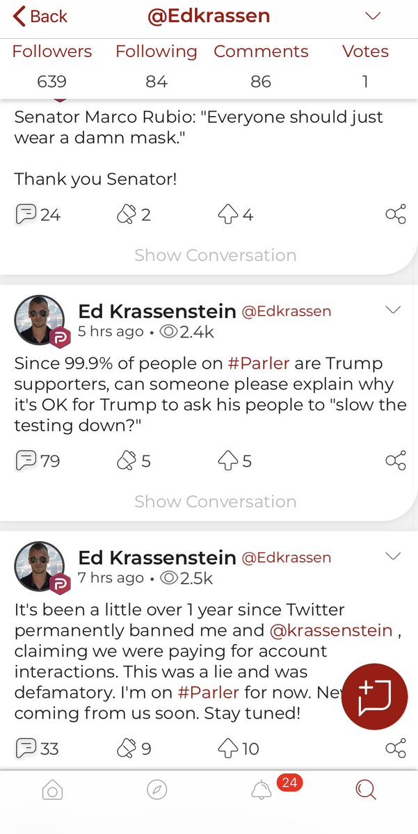 Greg Price One Of The Things You Re Missing Out On If You Haven T Yet Started A Parler Is That The Krassensteins Have Accounts And Everyone Just Ratios Them