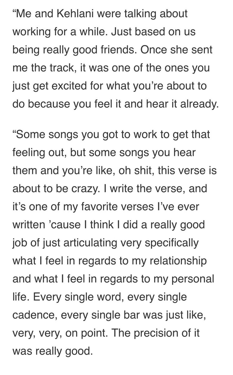 Something I always envied that songwriters get to experience is hearing a beat and having that feeling of the verse being special. 6LACK talked about having that feeling before writing his verses for Kehlani and Jessie Reyez.