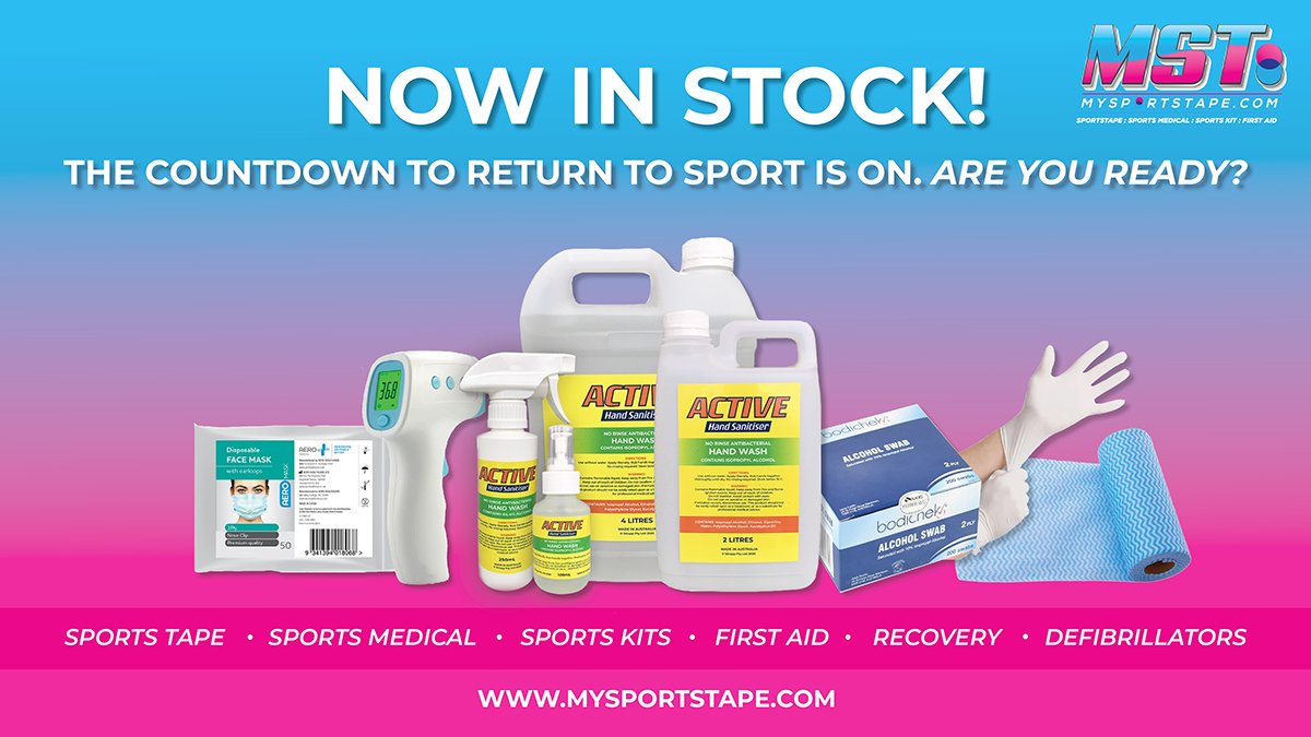 MySportsTape's tweet photo. You'll find all the products you'll need for a safe Return to Sport at MST. Shop our range of Active Hand Sanitiser, masks, gloves, thermometers and more! #COVID19 #ReturnToSport #StaySafe #HandSanitiser

https://t.co/VDYGAyscgI https://t.co/nav75RB3H2