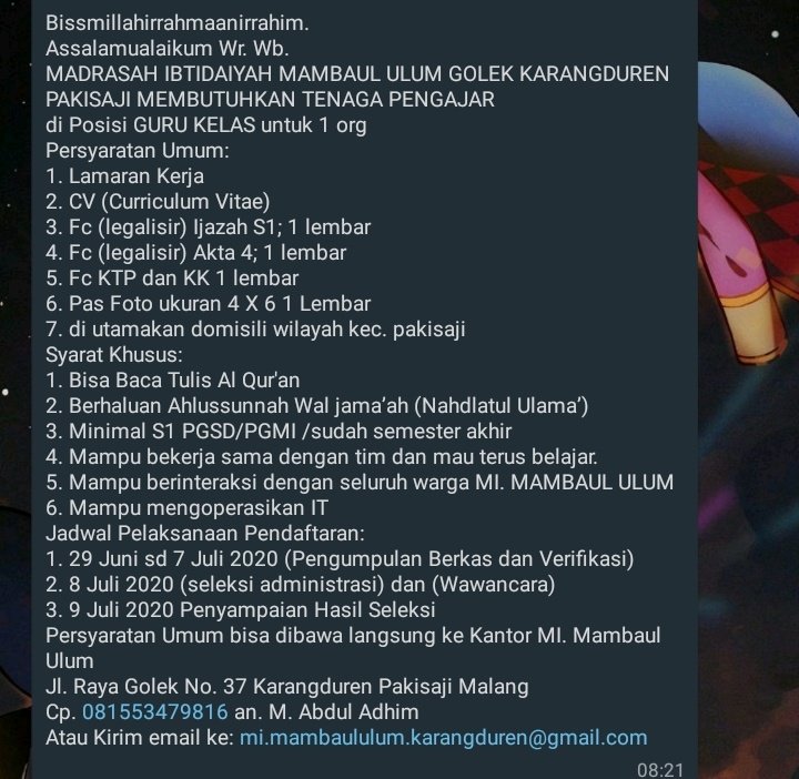 bupaal's tweet photo. Lowongan Guru Kelas
Kota Malang
#lowongan #gurukelas #malang https://t.co/s9gwESmXDU