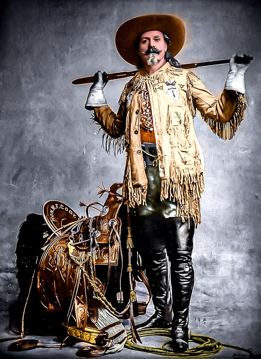 HNcolour's tweet photo. "Buffalo Bill" Cody was an American soldier, bison hunter, and showman. He was born in Le Claire, Iowa Territory, but he lived for several years in his father's hometown in Toronto Township, Ontario, Canada, before the family returned to  settled in the Kansas Territory. https://t.co/MIVPZY9nC4