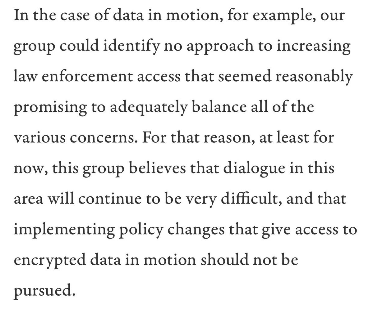 What’s amazing about this bill is that scientists and national security experts have spent years debating what kind of law enforcement access systems might be feasible, and even the more conservative Carnegie Report folks basically agreed that “data in motion” was a hard nut.