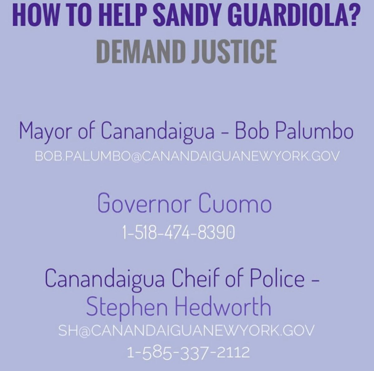 ivannizzle's tweet photo. On October 4th, 2017 #SandyGuardiola was asleep in her bed when a Canandaigua New York police officer entered her apartment on a “welfare check”.
She was shot 3 times in the arm, head and abdomen, ultimately killing her.
The officer faced NO disciplinary action.
SAY HER NAME https://t.co/9A0jErXm64