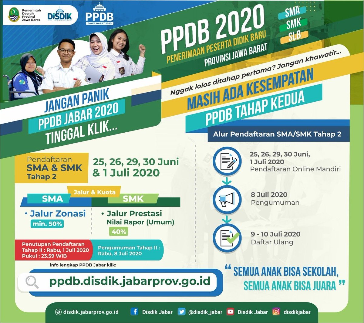 Tidak lolos PPDB tahap 1 ?
tidak perlu khawatir, masih ada kesempatan di tahap 2

<a href="/disdik_jabar/">Disdik Jabar | #TerdidikTerbaik</a>